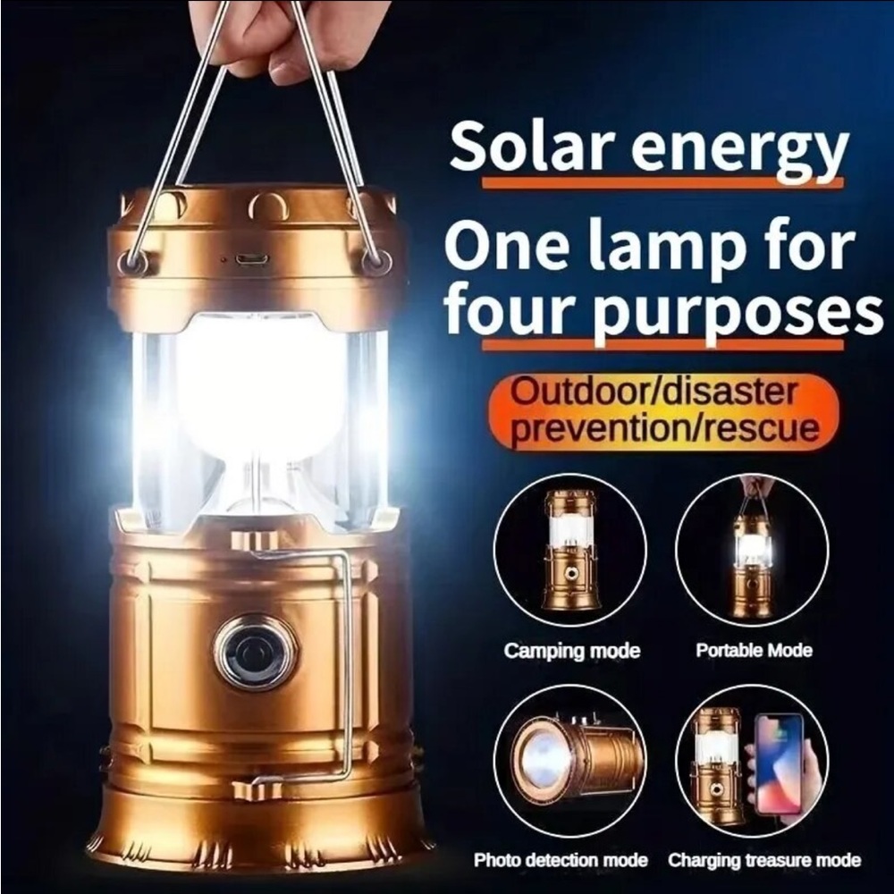 LED Solar Rechargeable Pop Up Camping Lantern W/ Flashlight NEW